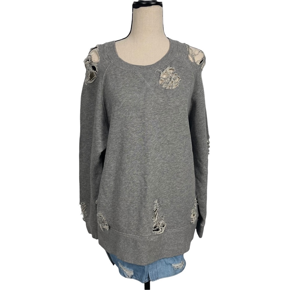 Mihara Yasuhiro Destroyed Crew Neck Sweatshirt Denim Trim Grey Size 36